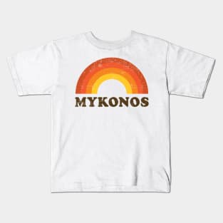 Vintage Mykonos Greece Souvenir 60s Style Retro Rainbow Kids T-Shirt